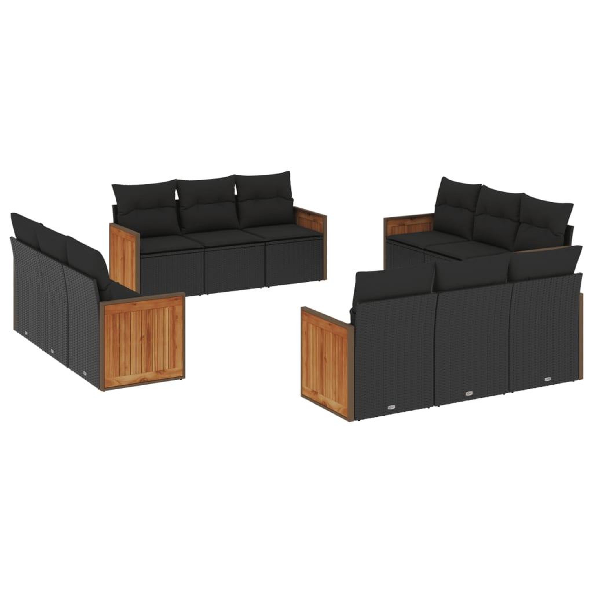 Voir la diapositive 2 : VIDAXL Salon de jardin 12 pcs avec coussins noir resine tressee