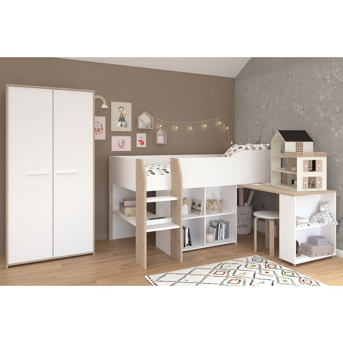 Lit combiné 90x200 cm avec sommier + bureau à roulettes NORWAY