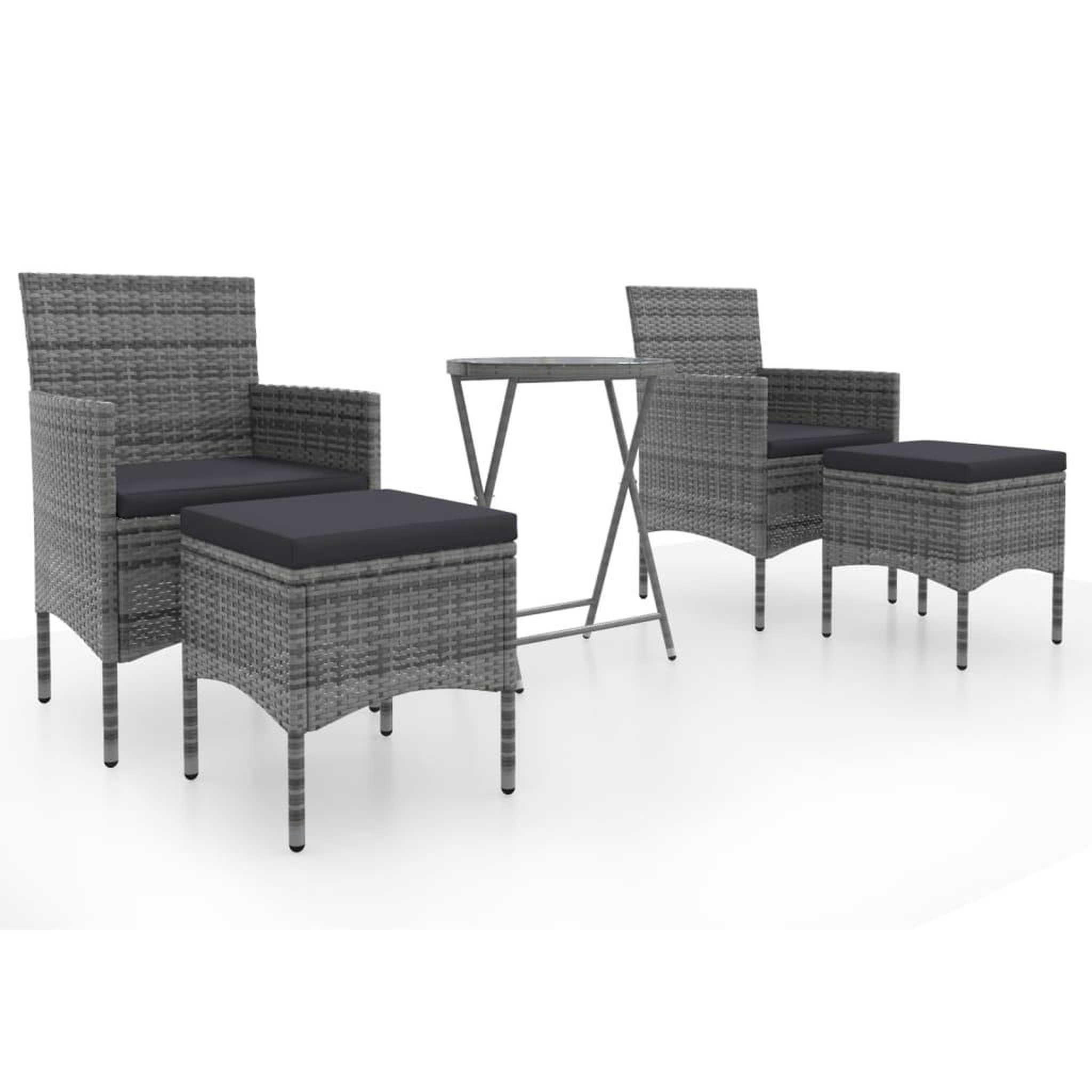 Voir la diapositive 2 : VIDAXL Ensemble de bistro jardin 5pcs Resine tressee verre trempe Gris