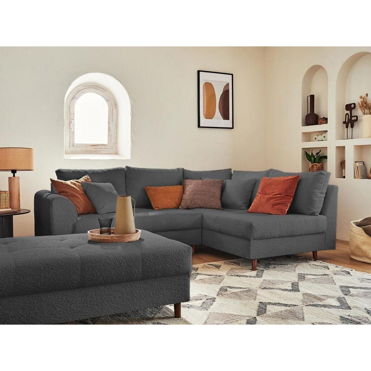 LISA DESIGN Rune - canapé d'angle droit - 4 places - avec pouf d'appoint - en tissu bouclette