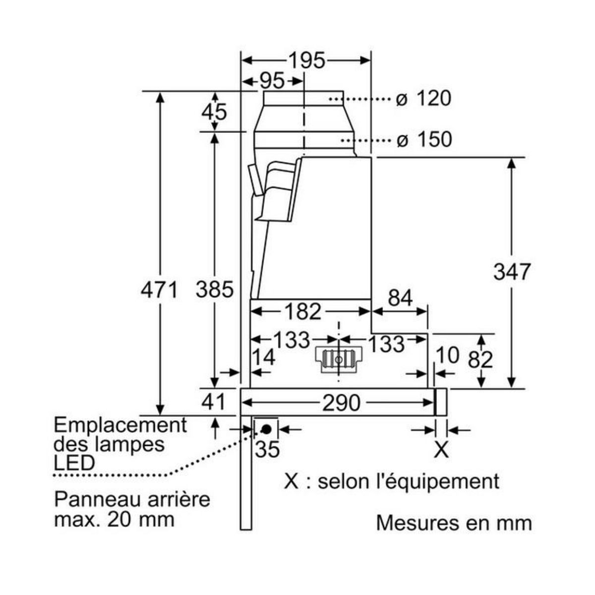 Neff Hotte télescopique 60cm 399m³/h argent métallisé - d46ed52x1