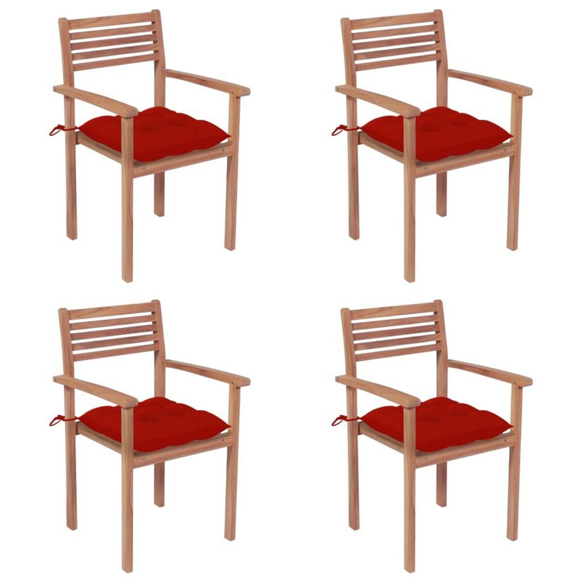 VIDAXL Chaises de jardin 4 pcs avec coussins rouge Bois de teck solide