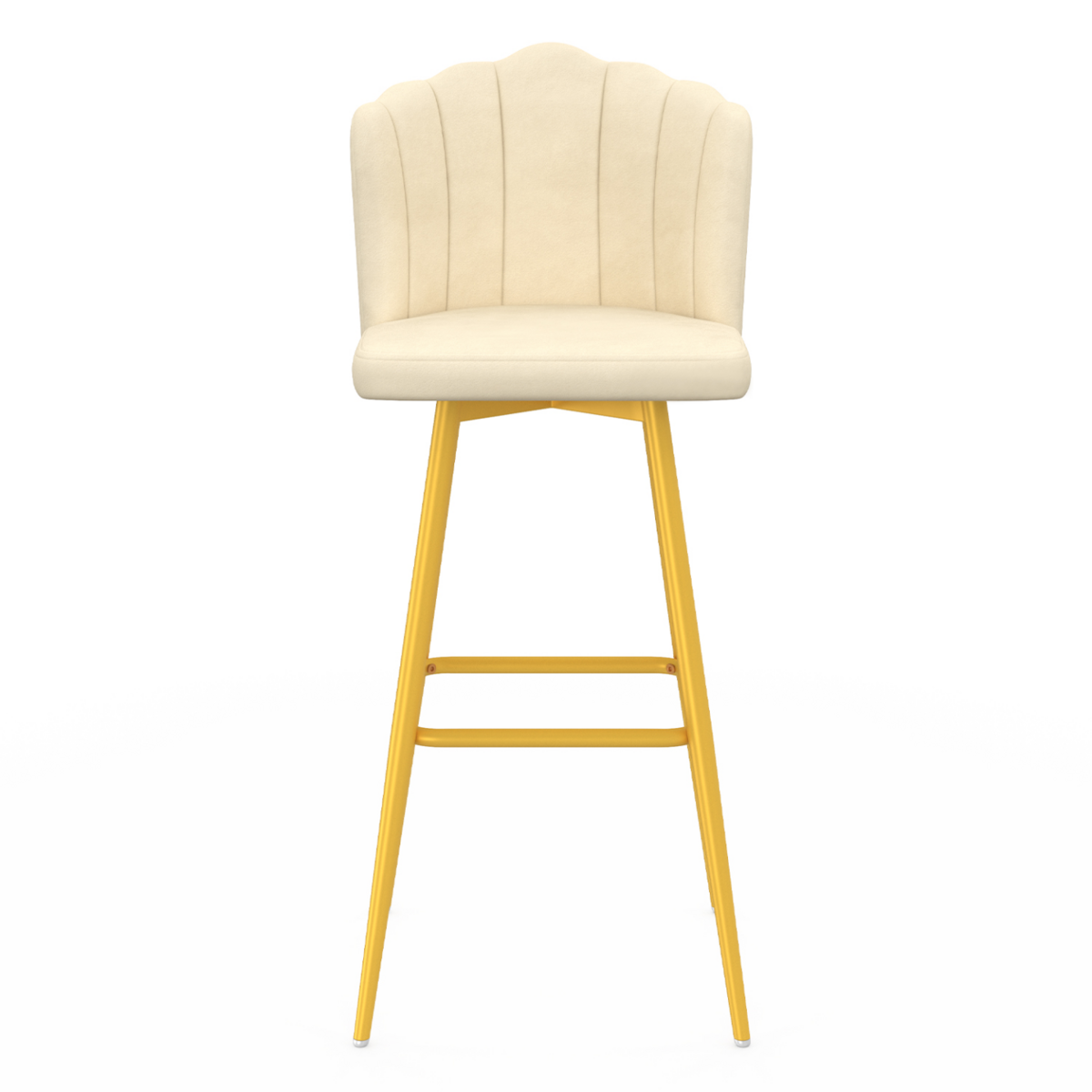 ID MARKET Lot de 2 tabourets de bar coquillage ADELLA crème en velours pieds dorés