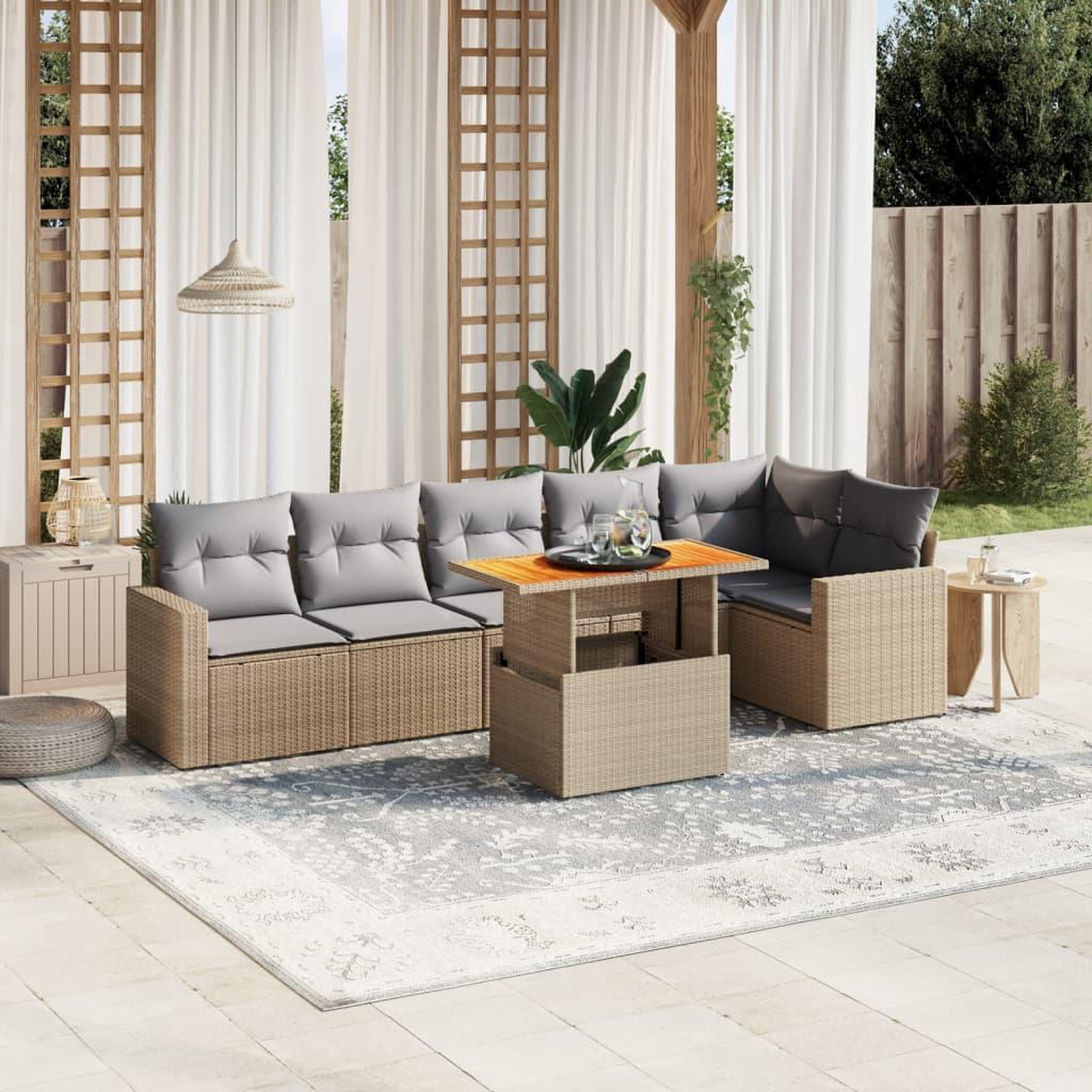 VIDAXL Salon de jardin avec coussins 7 pcs beige resine tressee