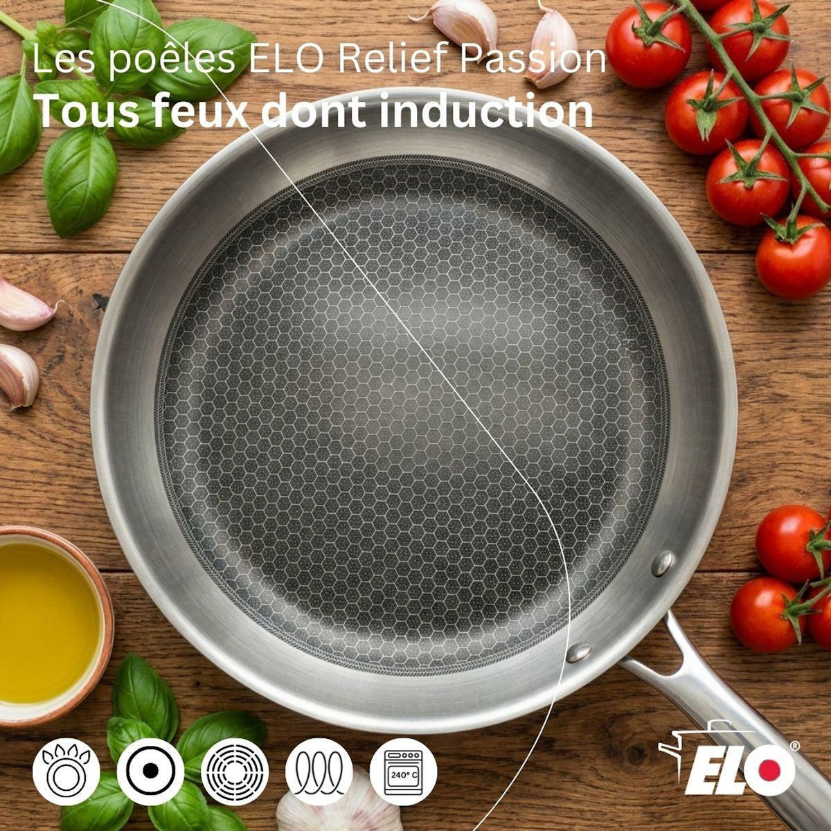 ELO Lot de 2 poêles 24/28 cm et 4 faitouts 12/16/20/24 cm Elo Relief Passion