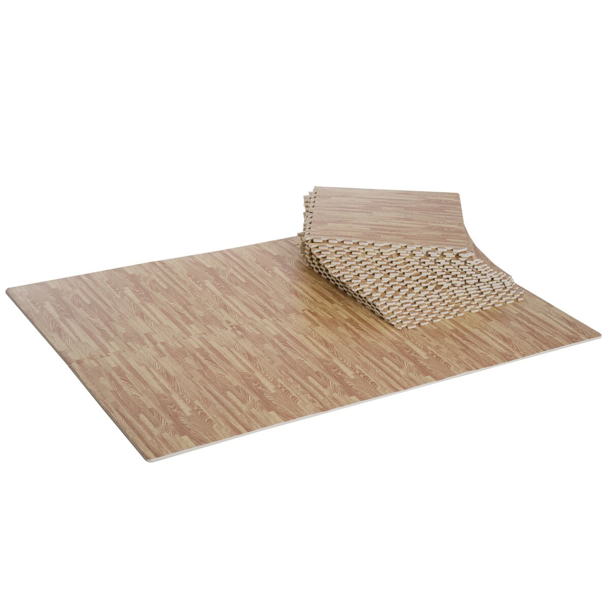 HOMCOM Tapis en mousse de protection sol tapis de fitness 62 cm x 62 cm x  1,5 cm avec bordures tapis puzzle 25 pièces 9,3 m² de surface imitation  parquet en bois pas cher 
