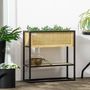 Voir la diapositive 2 : OUTSUNNY Jardinière sur pied style naturel - géotextile inclus, étagère intégrée - métal noir bois sapin verni bambou tressé