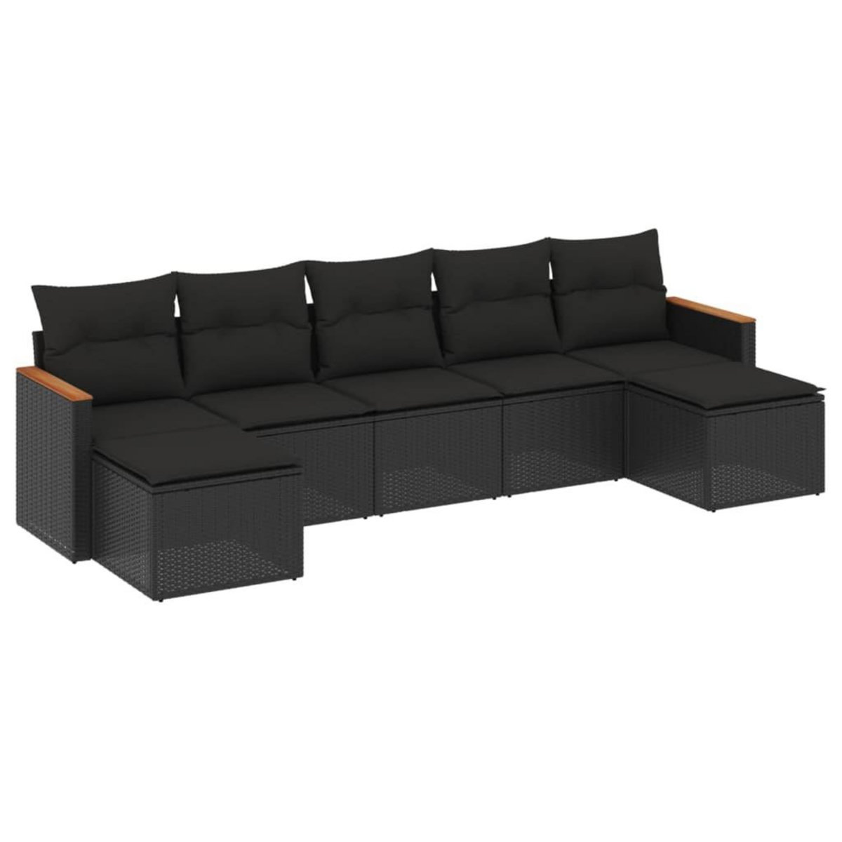 VIDAXL Salon de jardin 7 pcs avec coussins noir resine tressee