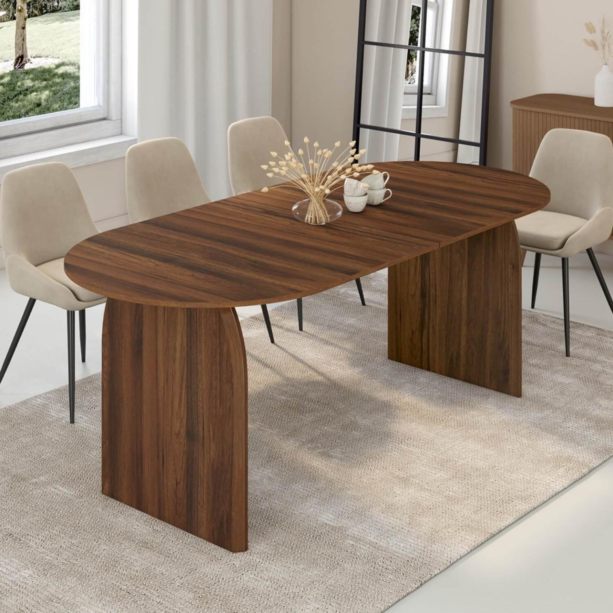 Voir la diapositive 3 : ID MARKET Table à manger extensible japandi ovale edith 6-12 personnes noyer 200-300 cm