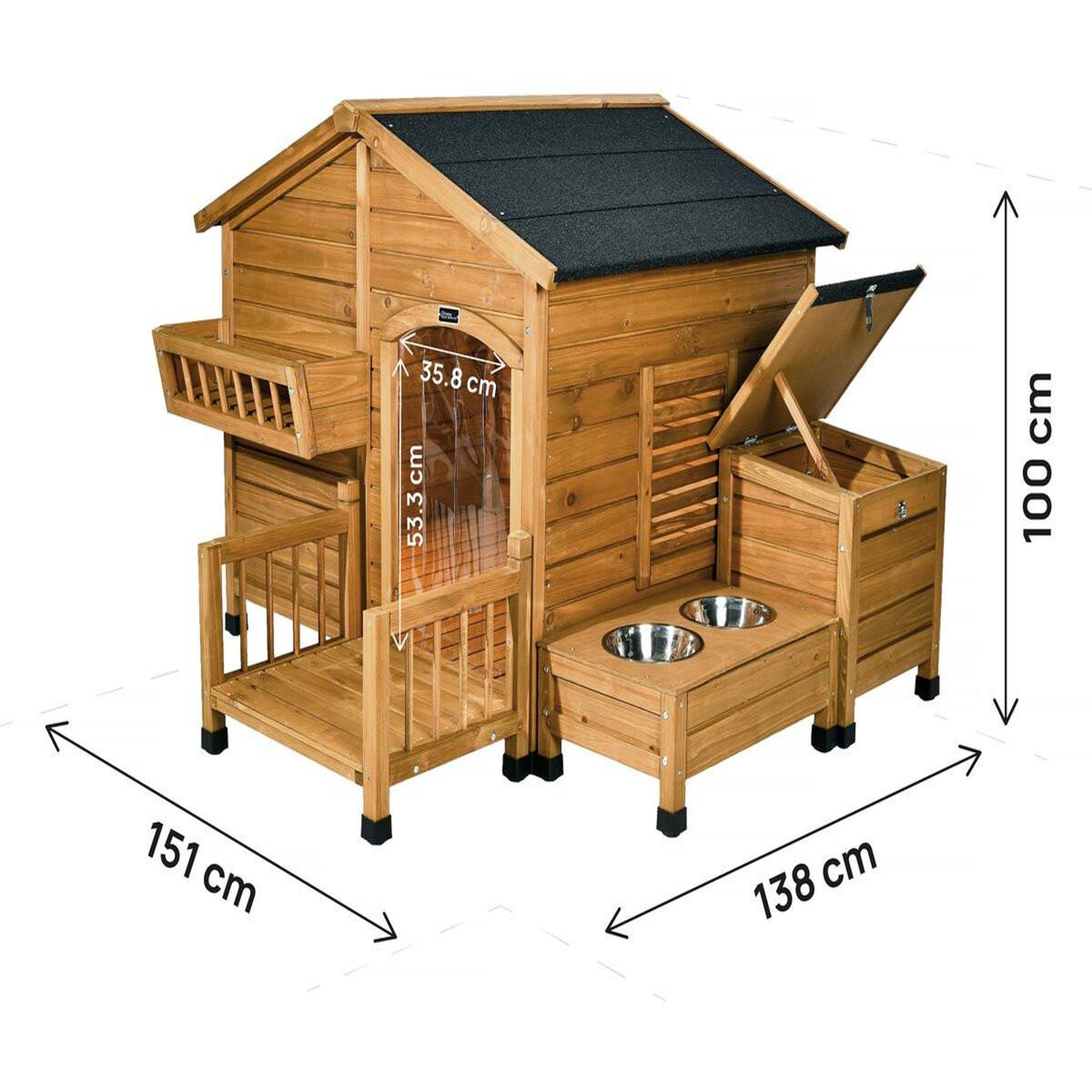 Voir la diapositive 3 : Habitat et Jardin Niche pour chien en bois avec mangeoire et boite de rangement  Rusty  - 151 x 138 x 100 cm - Marron