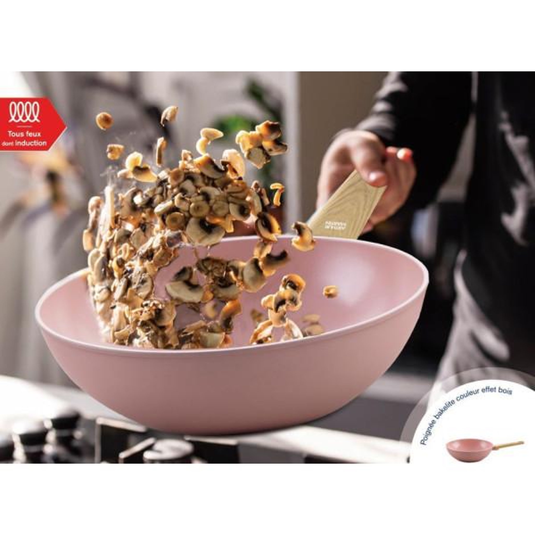 Voir la diapositive 2 : Arthur Martin Wok  - Tous feux dont induction - ARTHUR MARTIN - AM4944 - Revetement céramique - Ø 28 cm - Rose