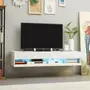 HOMCOM Meuble TV mural LED - banc TV flottant - 2 portes battantes - dim. 150L x 40l x 30H cm - blanc laqué