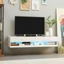 Voir la diapositive 4 : HOMCOM Meuble TV mural LED - banc TV flottant - 2 portes battantes - dim. 150L x 40l x 30H cm - blanc laqué
