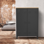 Voir la diapositive 2 : ID MARKET Armoire basse ESTER 2 portes métal noir et plateau bois design industriel