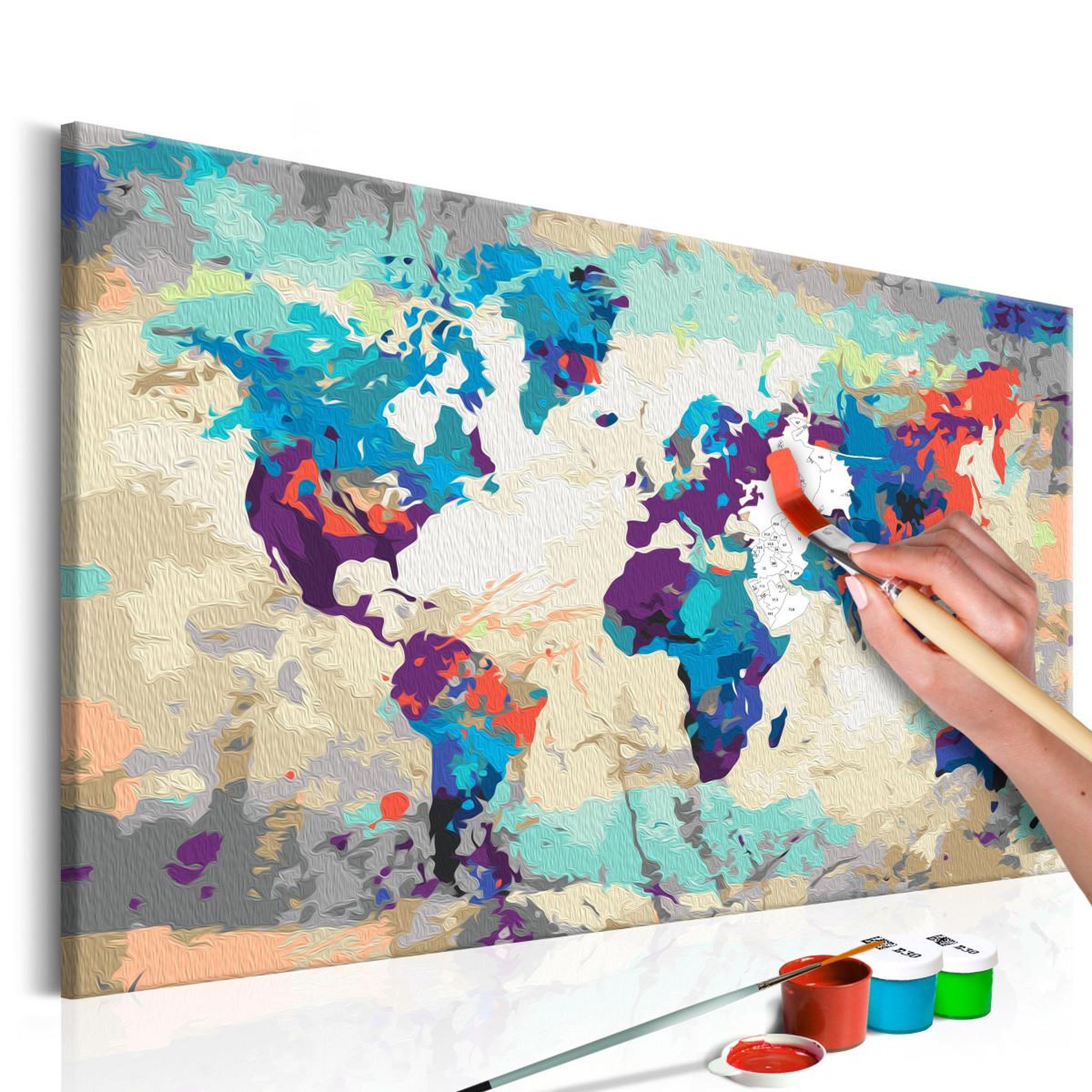 Voir la diapositive 1 : Paris Prix Tableau à Peindre Soi-Même  Carte du Monde Bleu Rouge  40x60cm
