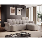BEST MOBILIER Brume - canapé d'angle droit 4 places convertible électrique avec coffre et têtières réglables en tissu bouclette. Coloris disponibles : Beige