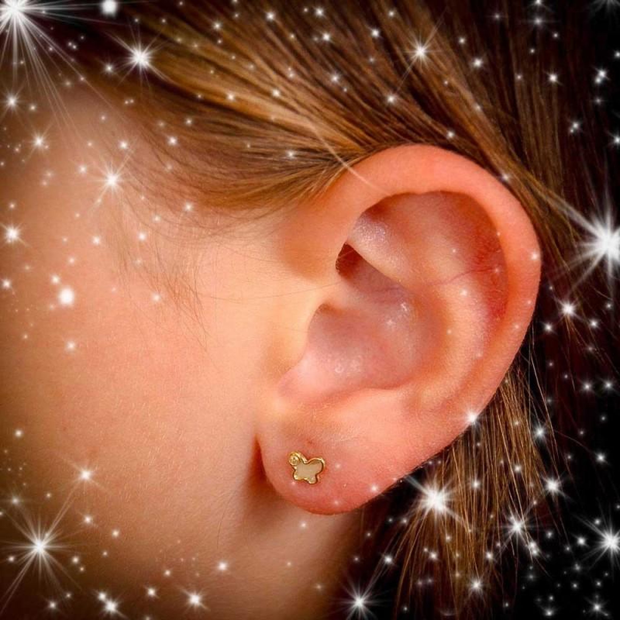 Voir la diapositive 4 : L'ATELIER D'AZUR Boucles d'Oreilles Or 18 Carats 750/000 Jaune et Nacre - Papillons
