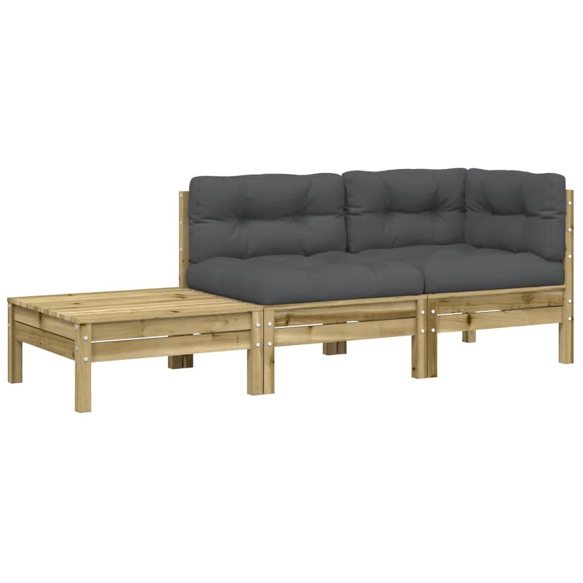 Voir la diapositive 2 : VIDAXL Canape de jardin avec coussins et repose-pied bois pin impregne