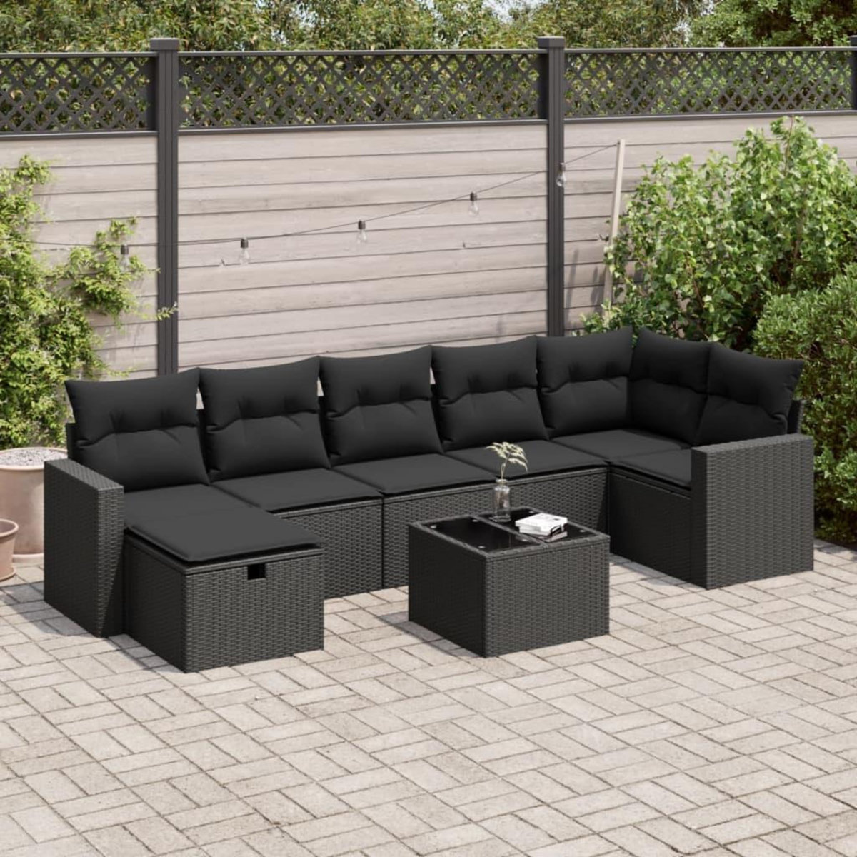 VIDAXL Salon de jardin 8 pcs avec coussins noir resine tressee