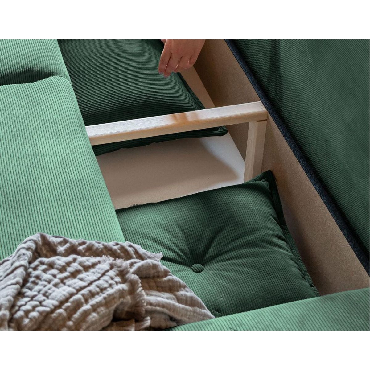 BEST MOBILIER Lena - canapé panoramique d'angle gauche 7 places - convertible avec coffre - en velours côtelé