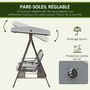 Voir la diapositive 5 : OUTSUNNY Balancelle de jardin 3 places grand confort toit inclinaison réglable coussins plateaux rétractables polyester filé gris