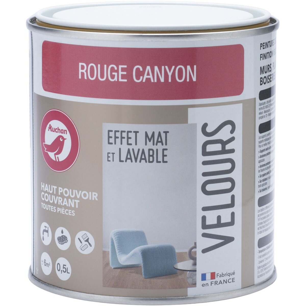 AUCHAN Peinture velour dépolluante rouge canyon 0,5L