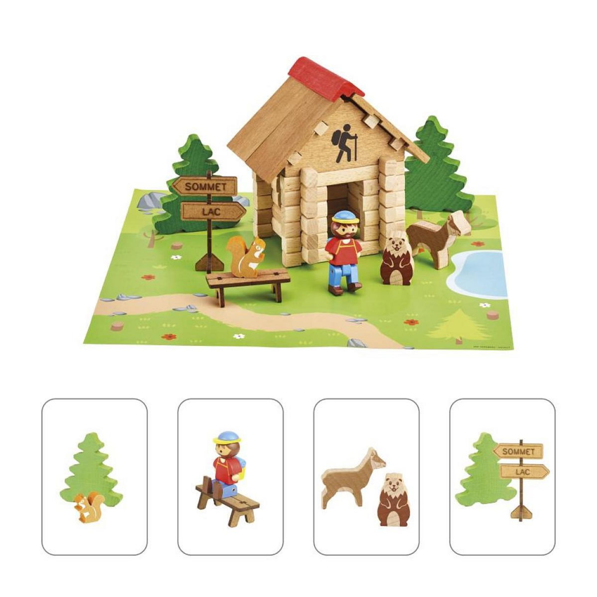 JeuJura Cabane de Montagne en Bois - 55 Pièces de Construction Éducatif