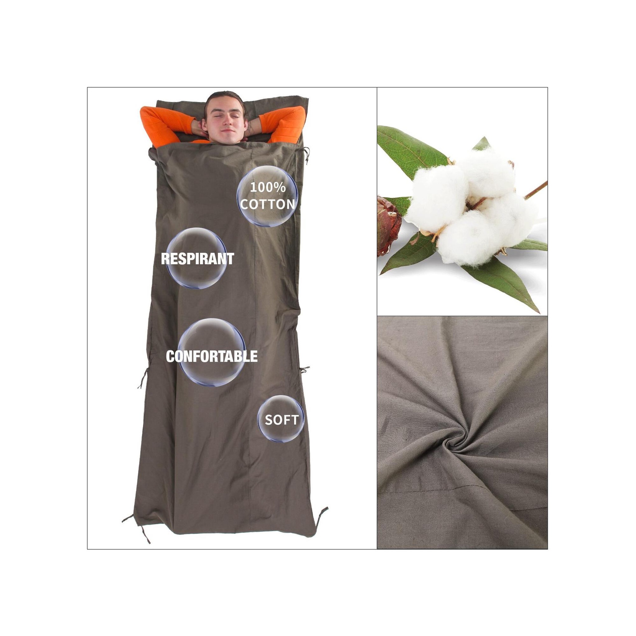 Voir la diapositive 3 : KINGCAMP Drap de camping - kingcamp - en coton - sac de transport inclus