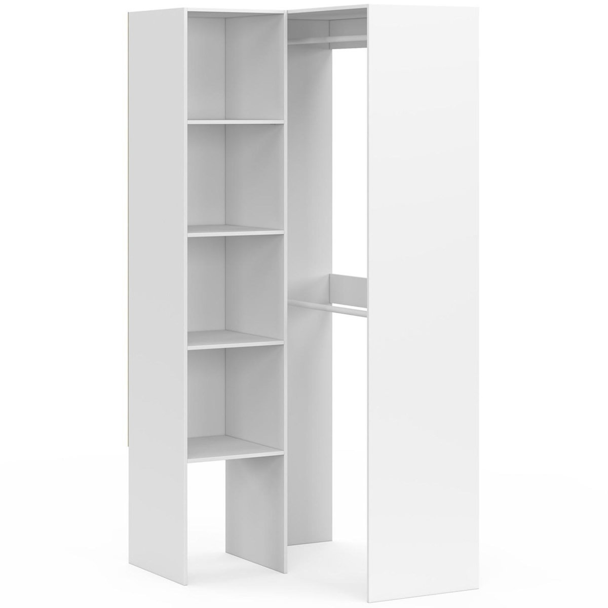 ID MARKET Dressing d'angle modulable L. 90 / 127 cm MELMAN double penderie + étagères blanc