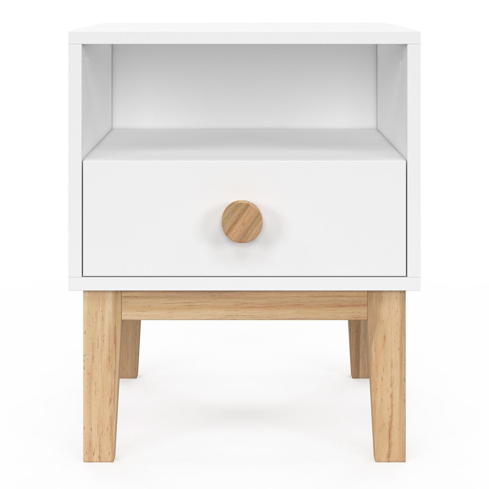Voir la diapositive 3 : ID MARKET Table de chevet enfant jacob 1 tiroir + 1 niche blanc et bois