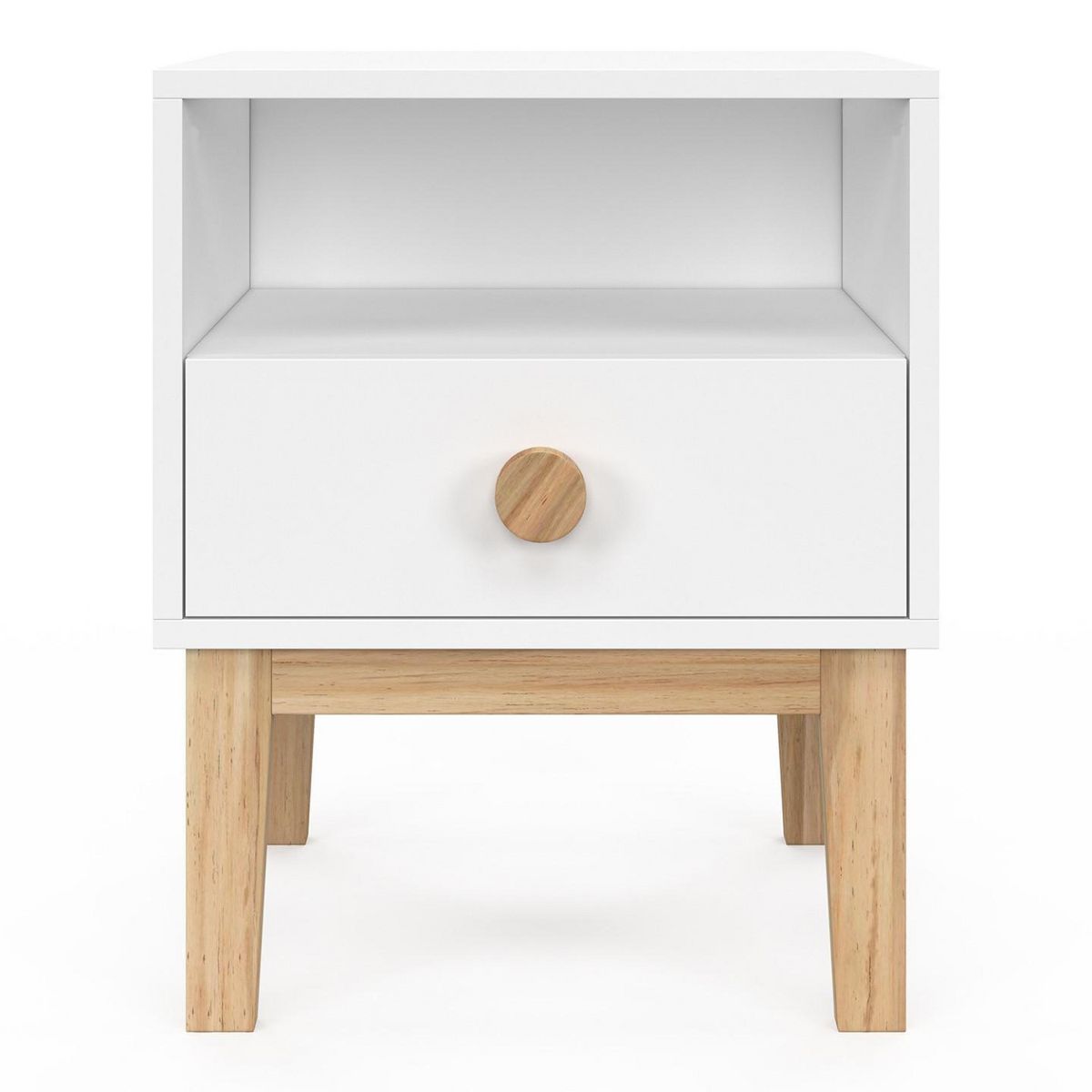 ID MARKET Table de chevet enfant JACOB 1 tiroir + 1 niche blanc et bois