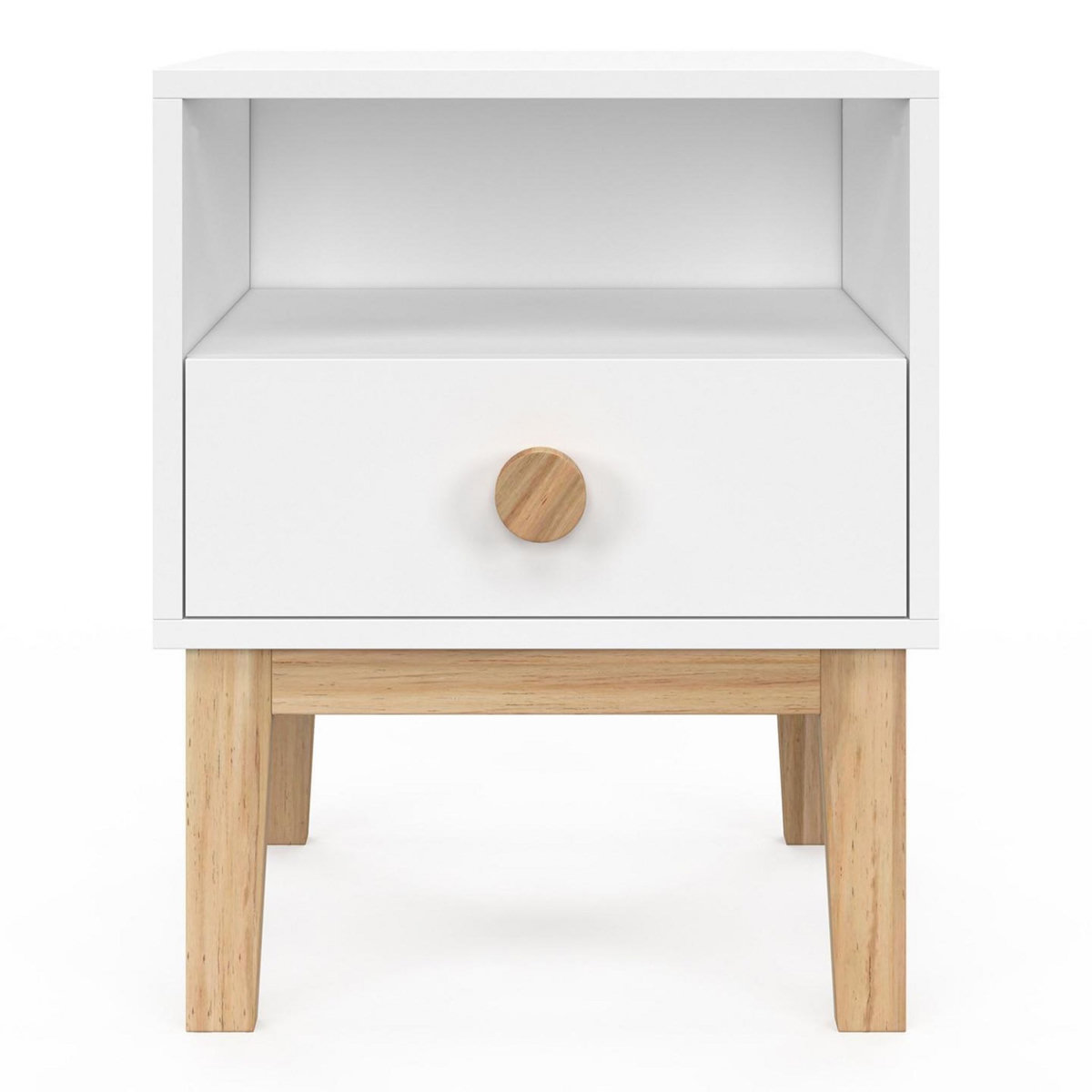 ID MARKET Table de chevet enfant JACOB 1 tiroir + 1 niche blanc et bois
