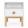 Voir la diapositive 3 : ID MARKET Table de chevet enfant JACOB 1 tiroir + 1 niche blanc et bois