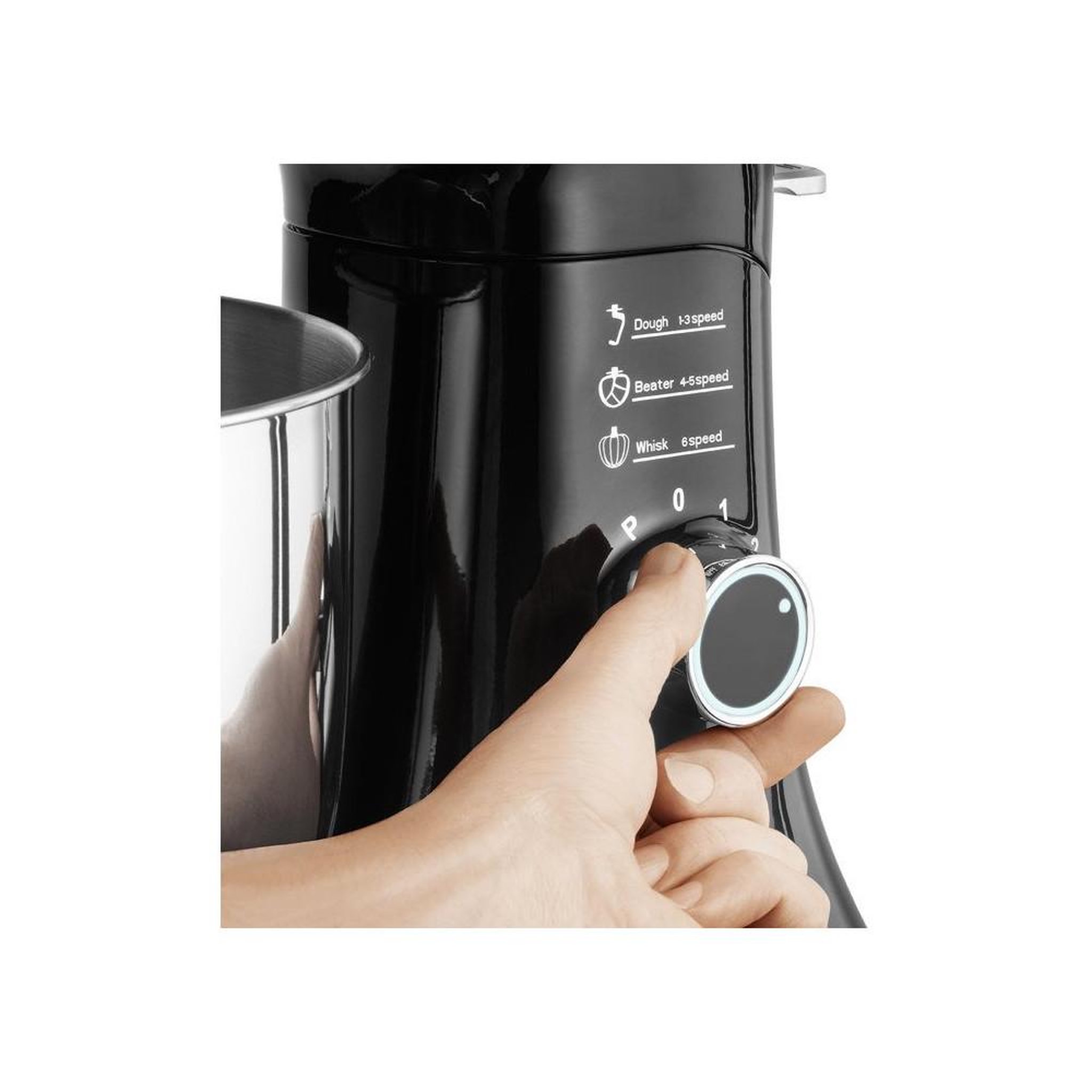 Voir la diapositive 4 : Robot multi-fonction avec hachoir KM 8013, bol inox 5 L, noir et argent, 6 vitesses + Pulse, balance et écran intégrés