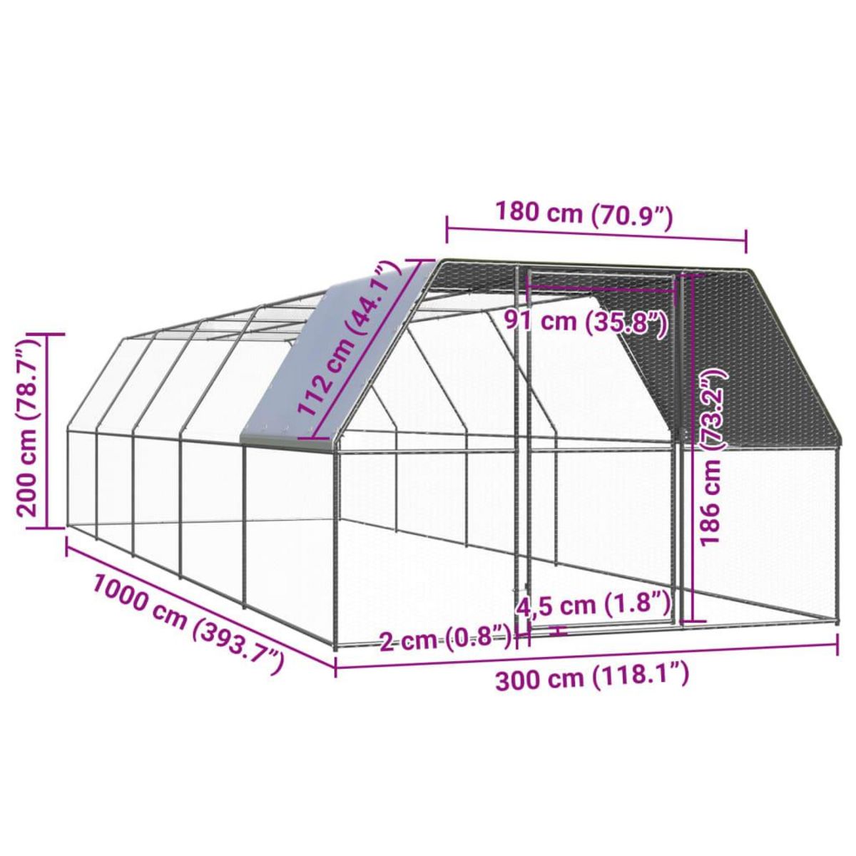 VIDAXL Poulailler d'exterieur 3x10x2 m Acier galvanise