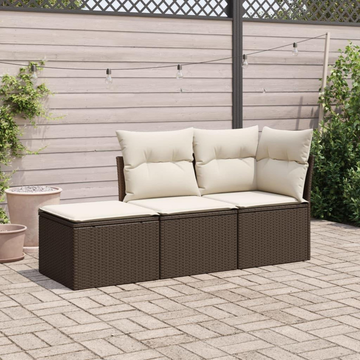 VIDAXL Salon de jardin avec coussins 3 pcs marron resine tressee