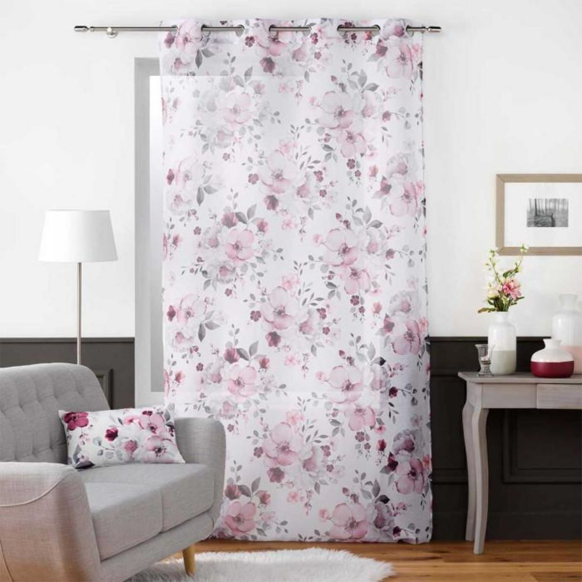 Paris Prix Rideau Voilage à Œillets  Velvet Flower  140x280cm Blanc