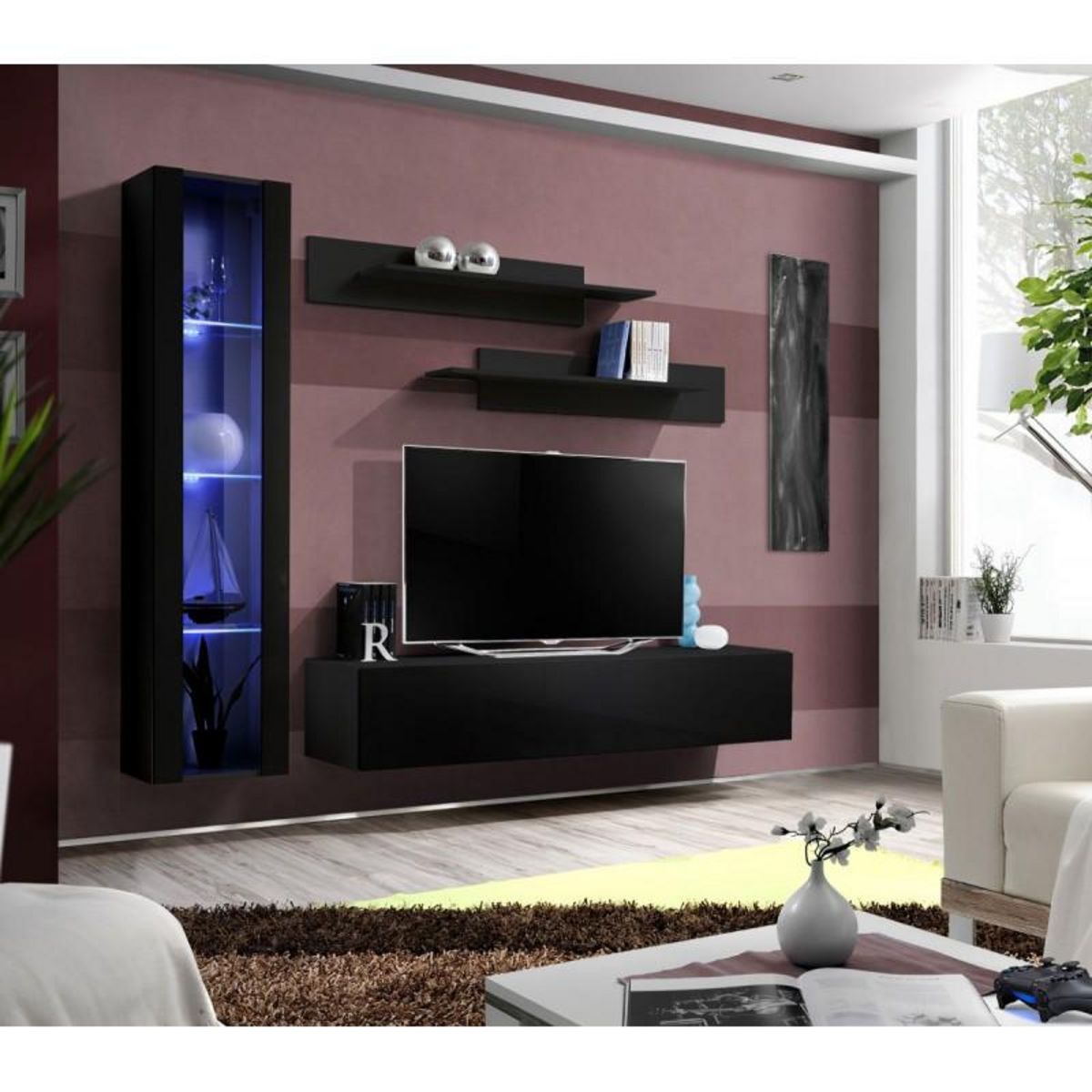 Paris Prix Meuble TV Mural Design  Fly II  210cm Noir