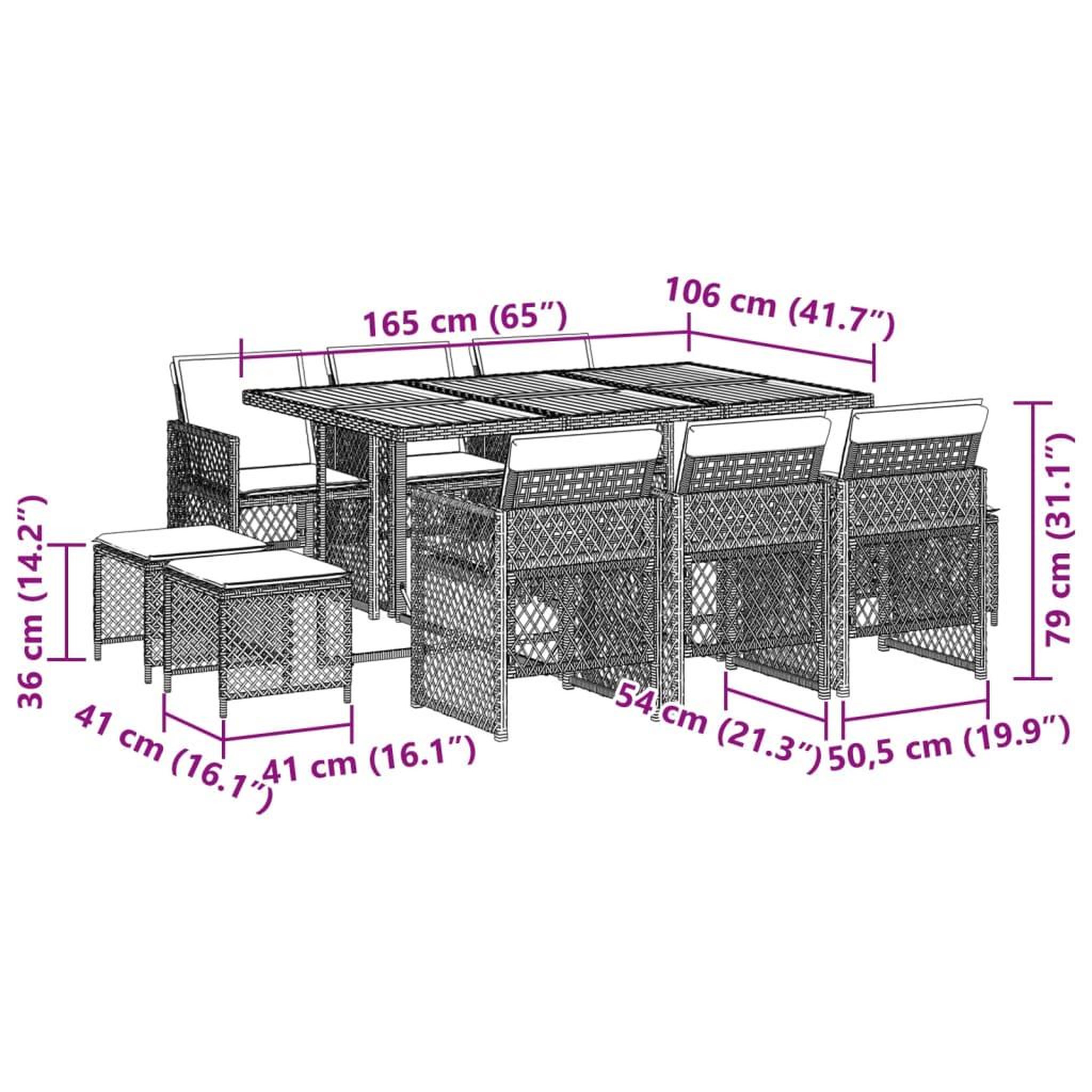 Voir la diapositive 6 : VIDAXL Ensemble a manger de jardin 11pcs avec coussins gris poly rotin