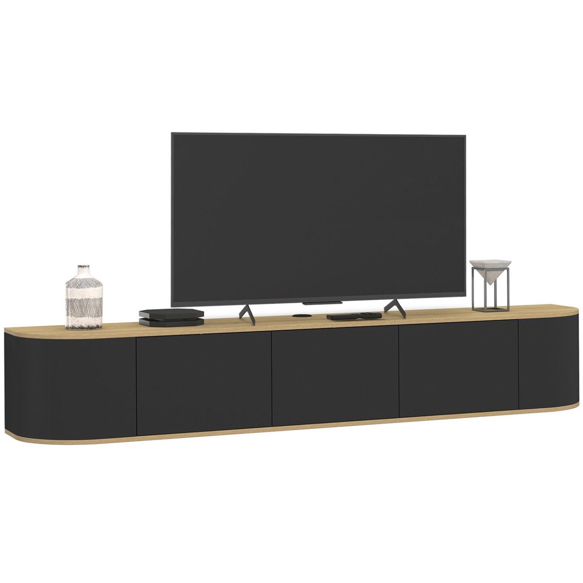 ID MARKET Meuble TV 180 cm suspendu LEORA 3 portes bois et noir