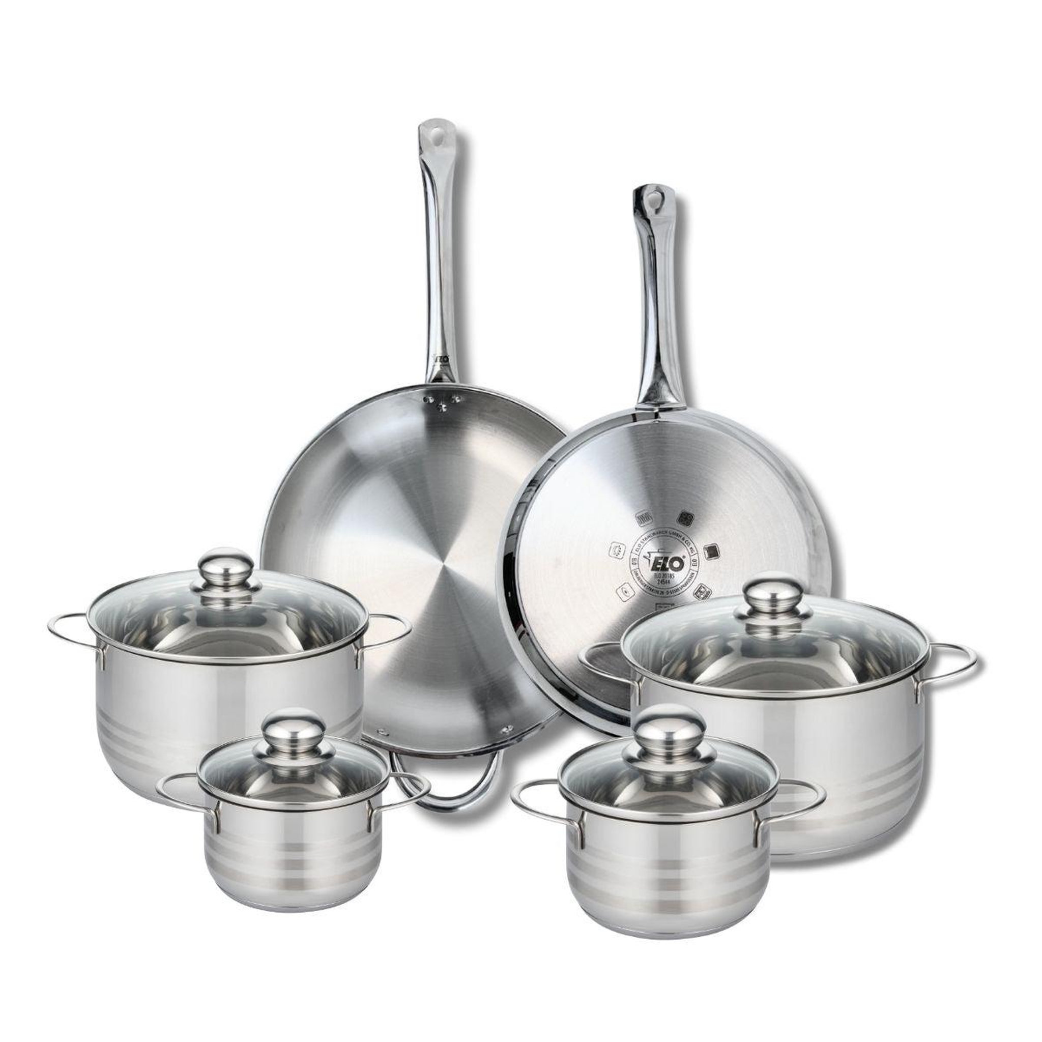 ELO Ensemble de 2 poêles de cuisson 28 et 32 cm et 4 faitouts 14, 16, 20 et 24 cm elo profi brillant