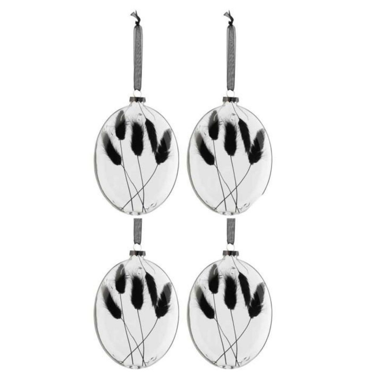 Paris Prix Lot de 4 Boules de Noël  Fleurs Séchées II  16cm Noir