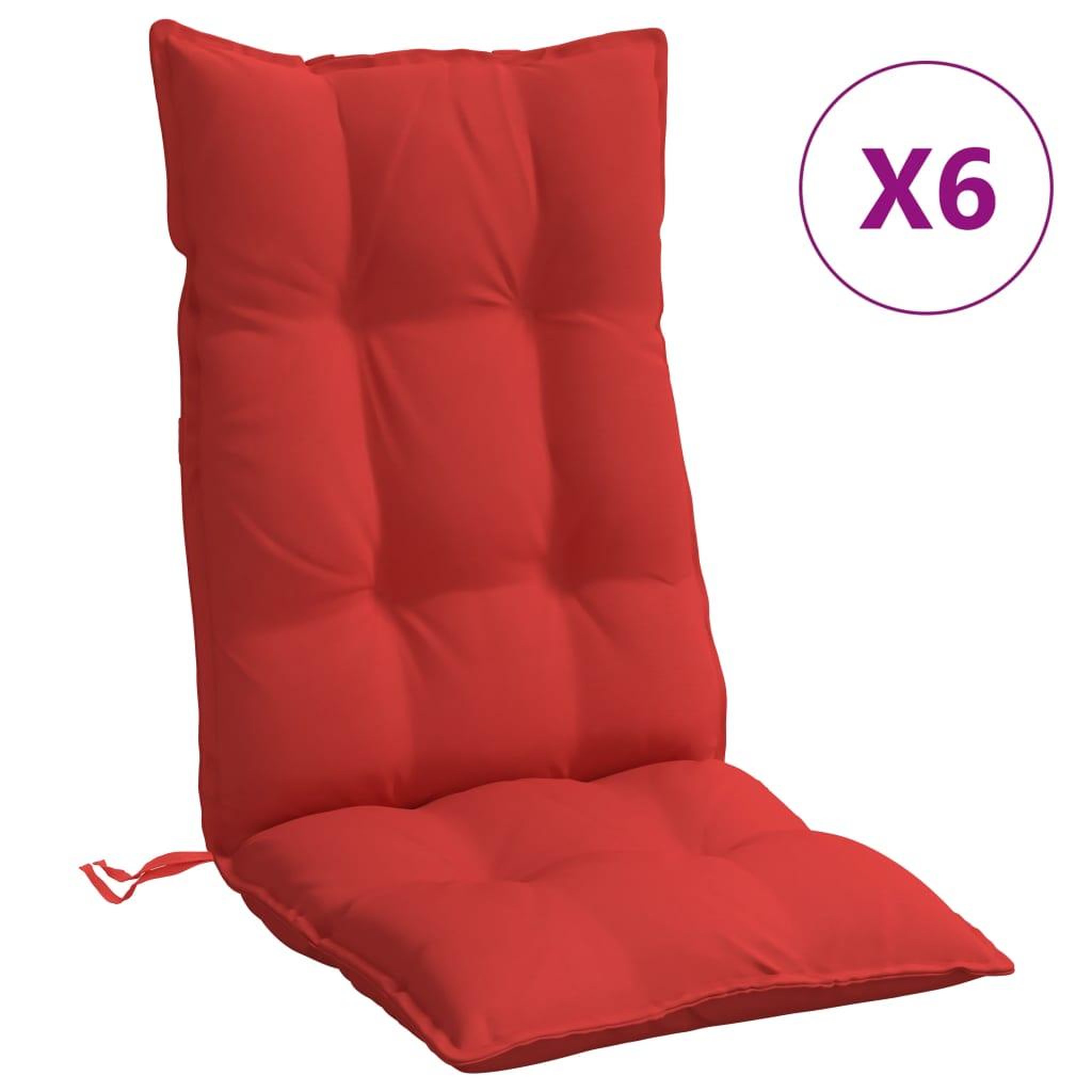 Voir la diapositive 2 : VIDAXL Coussins de chaise a dossier haut lot de 6 rouge tissu oxford