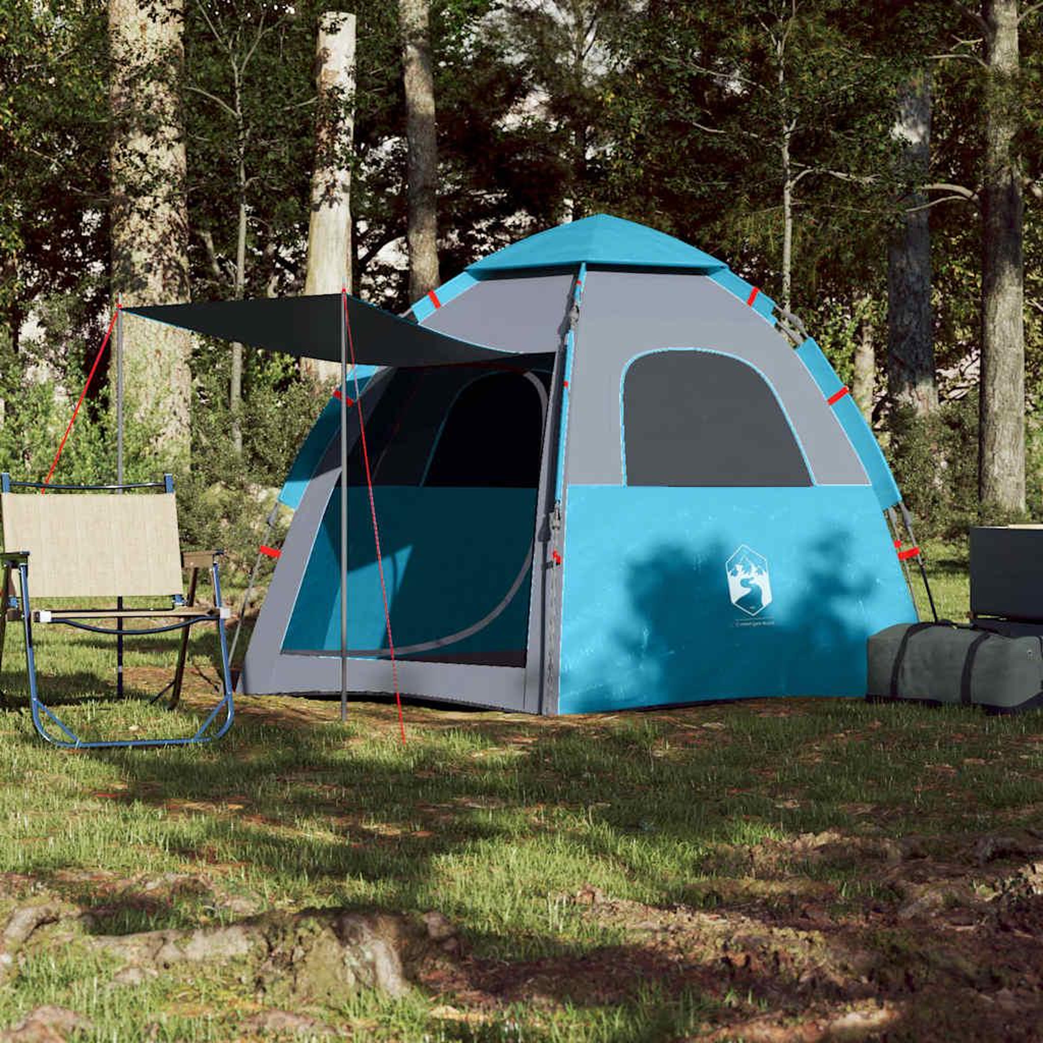Voir la diapositive 3 : VIDAXL Tente de camping cabine 4 personnes bleu liberation rapide