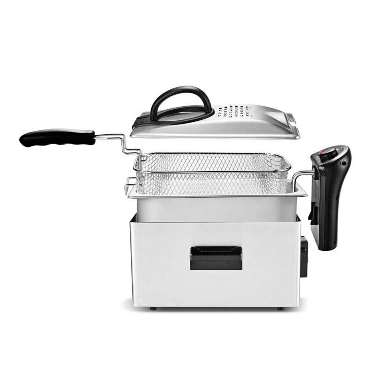 KITCHENCOOK Kitchencook - Friteuse 3l Inox Semi Pro - 2100w - Couvercle Avec Fenêtre - Rangement Compact - Pieds Antidérapants