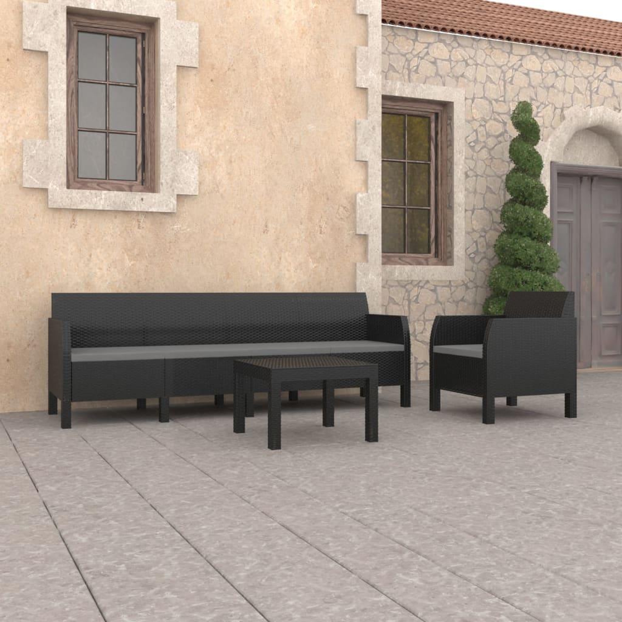 Voir la diapositive 1 : VIDAXL Salon de jardin 3 pcs avec coussins PP Rotin Anthracite