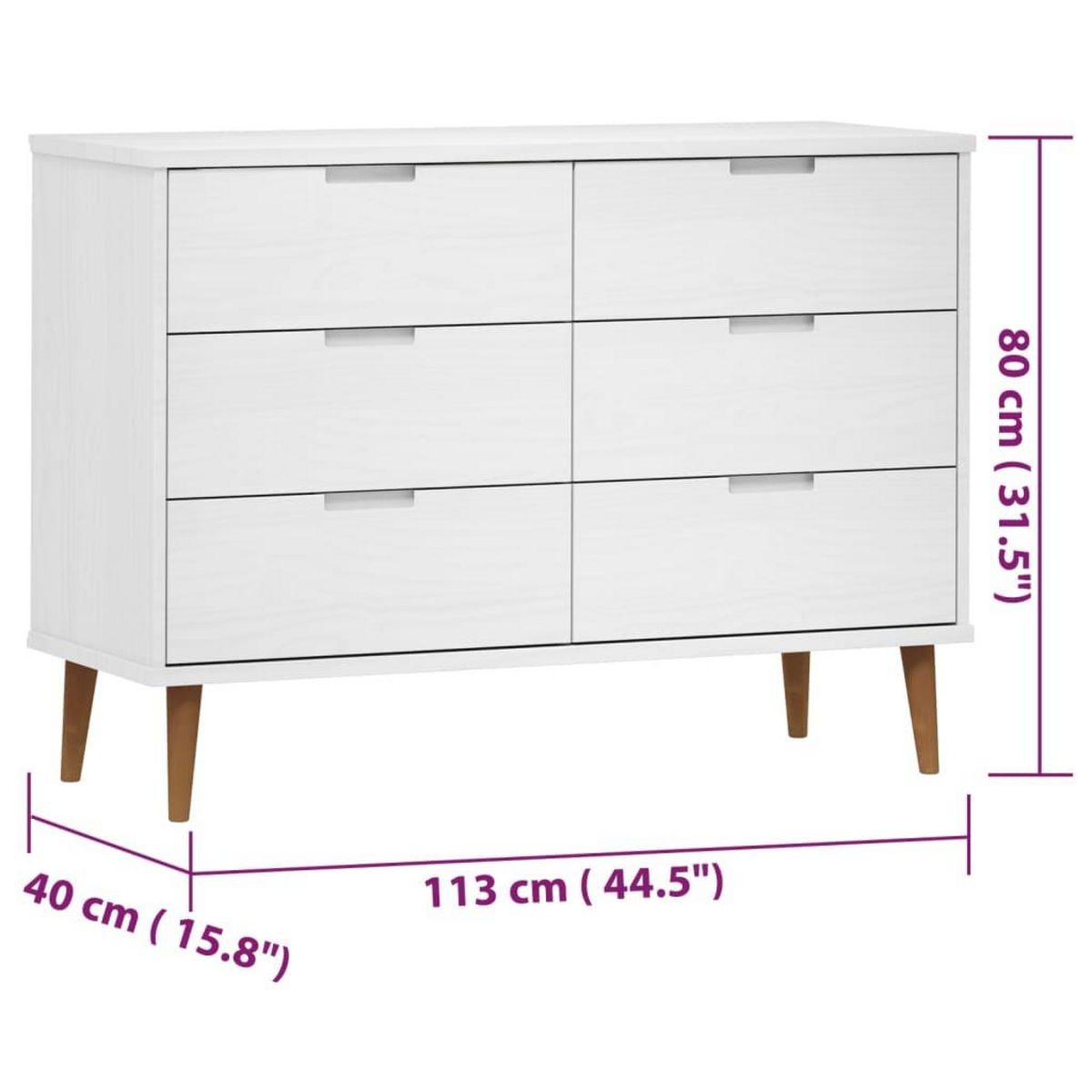 VIDAXL Commode MOLDE Blanc 113x40x80 cm Bois de pin massif