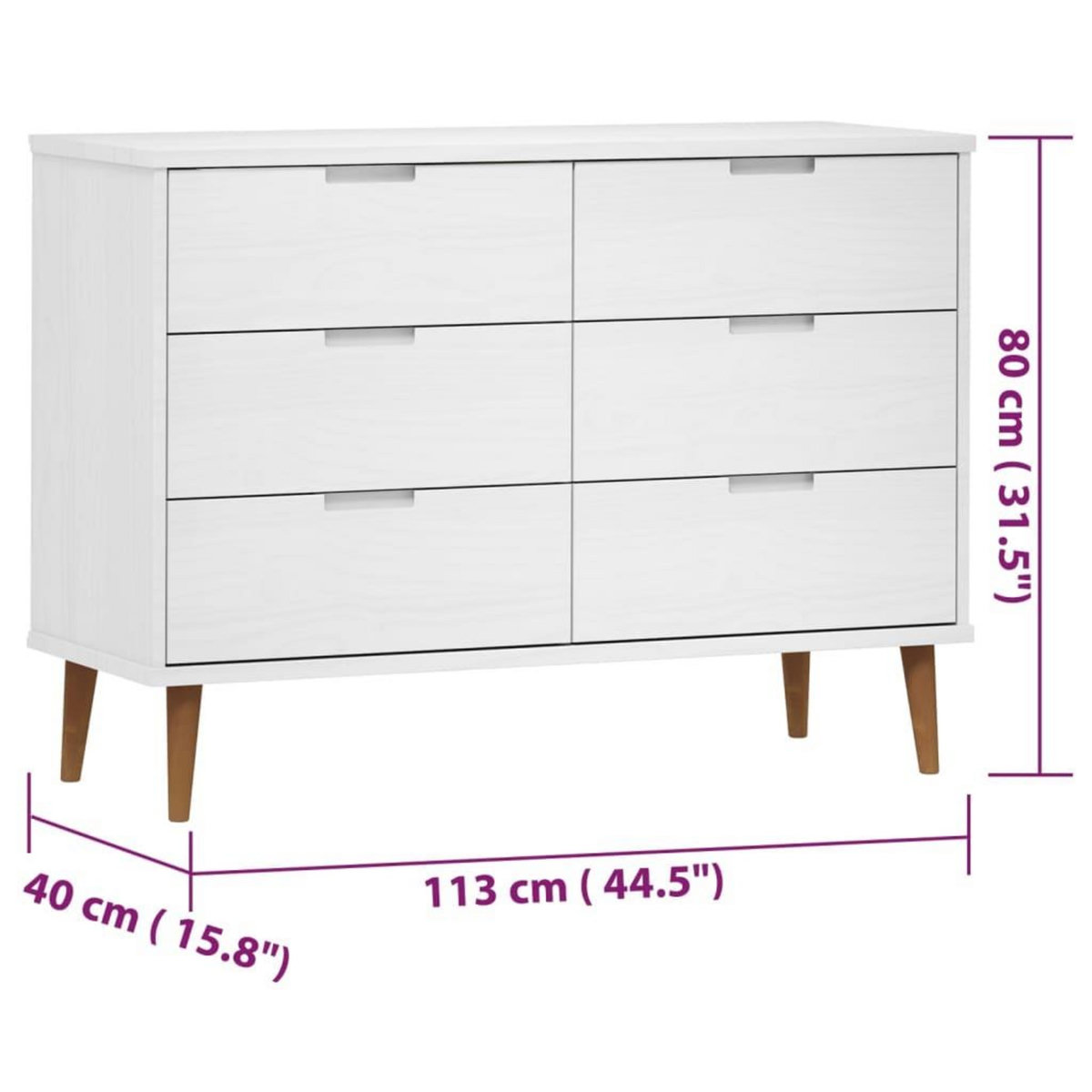 VIDAXL Commode MOLDE Blanc 113x40x80 cm Bois de pin massif