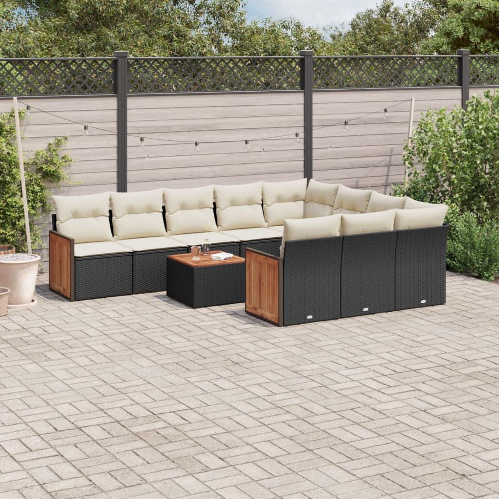 VIDAXL Salon de jardin 11 pcs avec coussins noir resine tressee