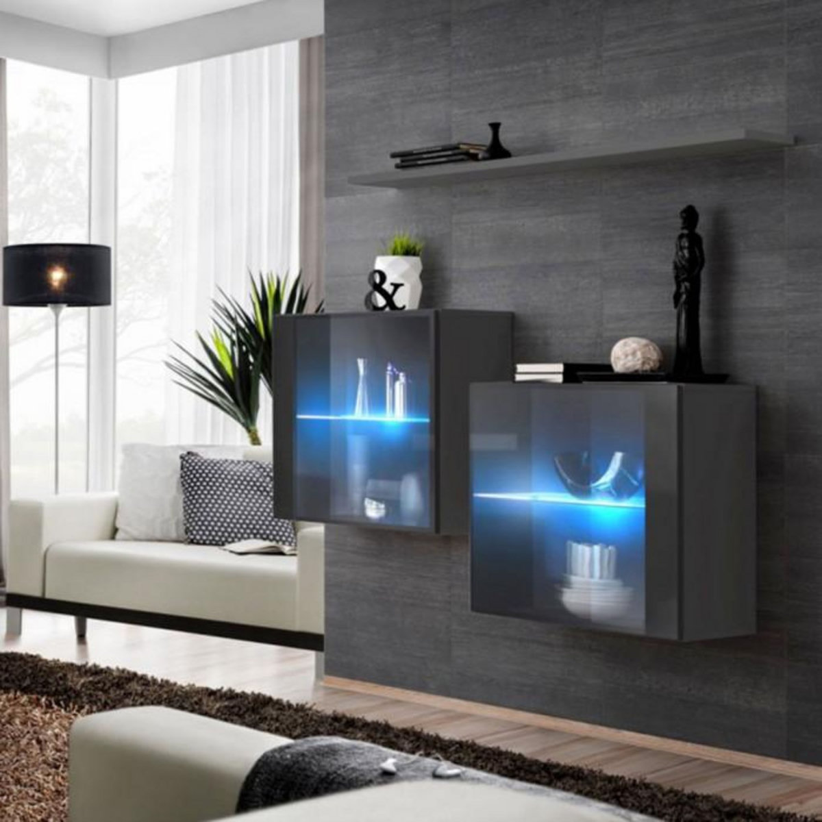 Paris Prix Lot de 2 Vitrines Murales & Étagère  Switch SBIII  130cm Gris